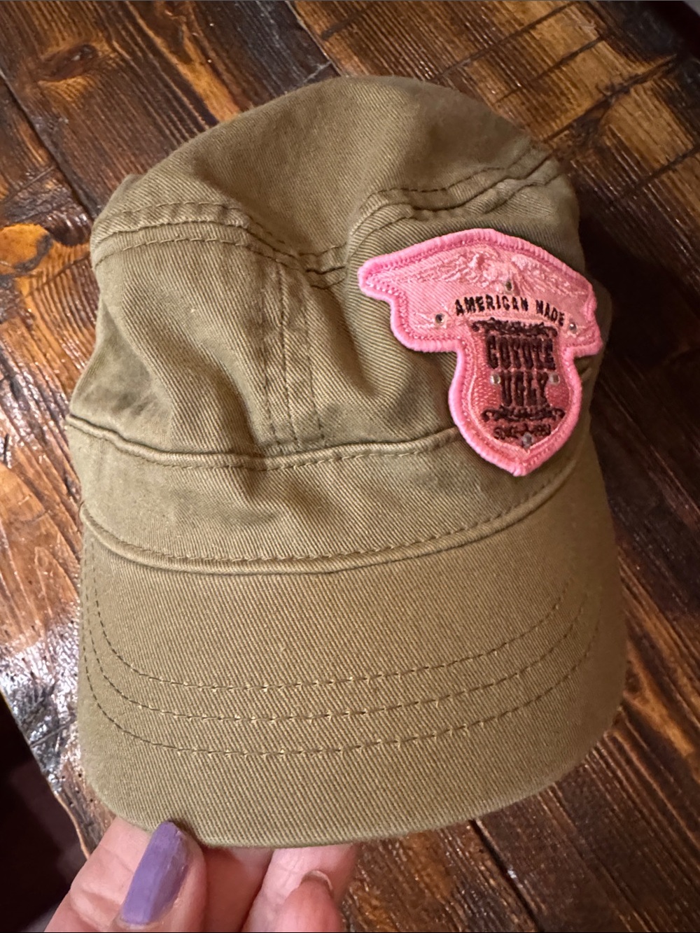 Coyote Ugly Olive Green Hat with Pink Patch Accent